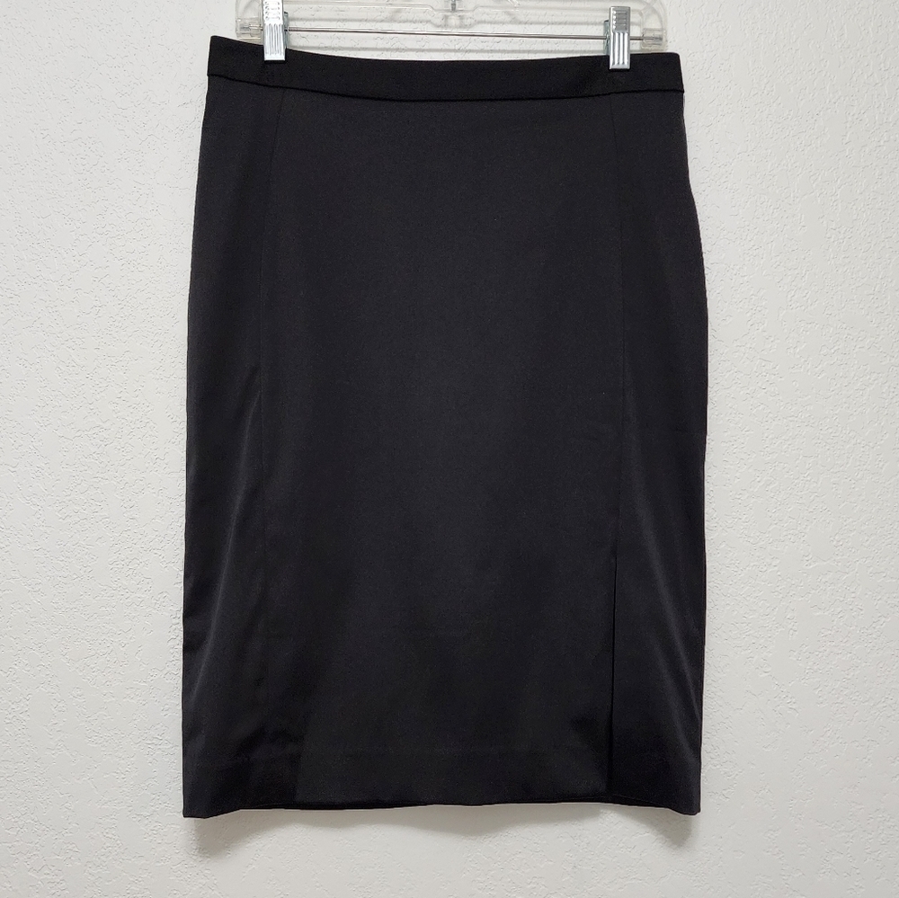 Mango Suit Professional Black Midi Pencil Skirt w/ Front Slit Size 10